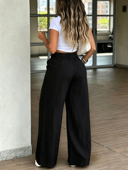 Women's High-Waist Wide-Leg Flowing Casual Trousers