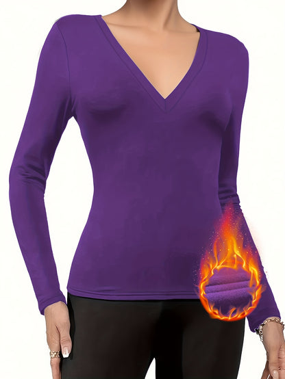 Women'S V-Neck Long Sleeve Top - Elegant Maroon Blouse with Fire Design, Stretchy Fabric for Fall/Winter, Office, Party, Everyday Outfits - Women'S Fashion Clothing, Ladies Tops And Blouses, Party Attire, Office Wear, Stylish