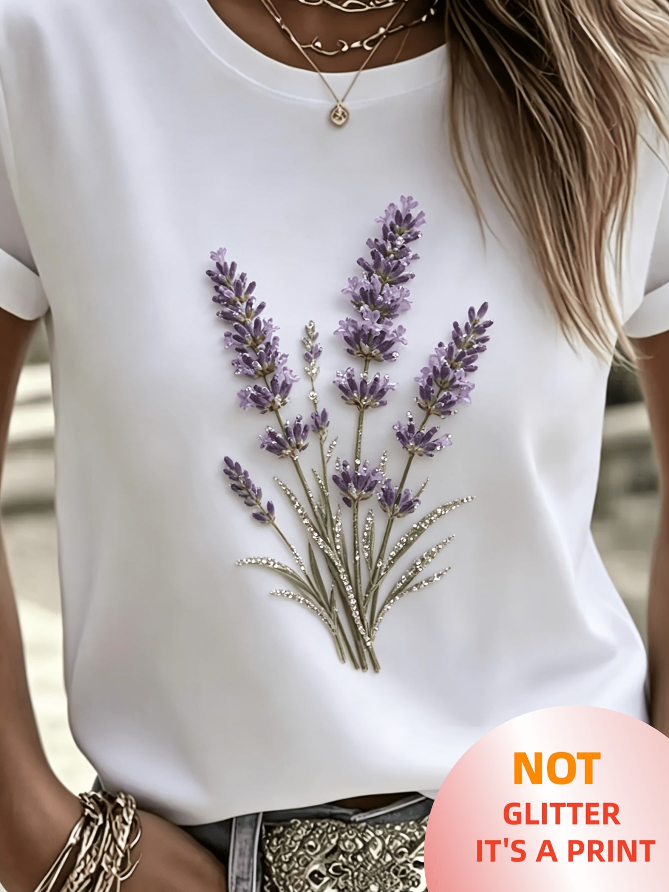 Women's Casual Cotton Blend Printed T-Shirt, Crew Neck