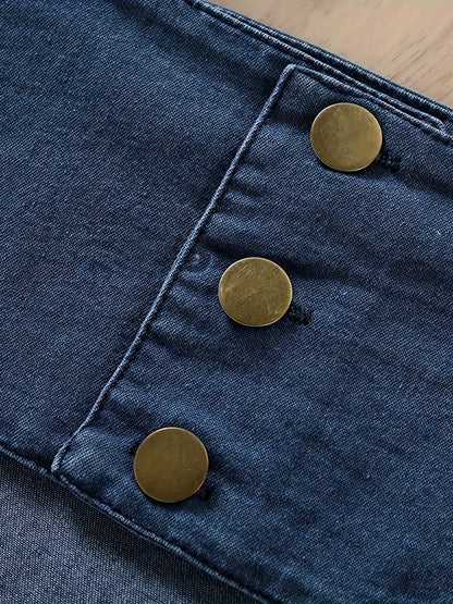 Relaxed Fit, Chic Girl's Denim Outfit Set - անթև վերնաշապիկ և բարձր գոտկատեղով բացված շալվար գոտիով, բամբակյա խառնուրդ, լվացվող մեքենայում, կատարյալ դրսում