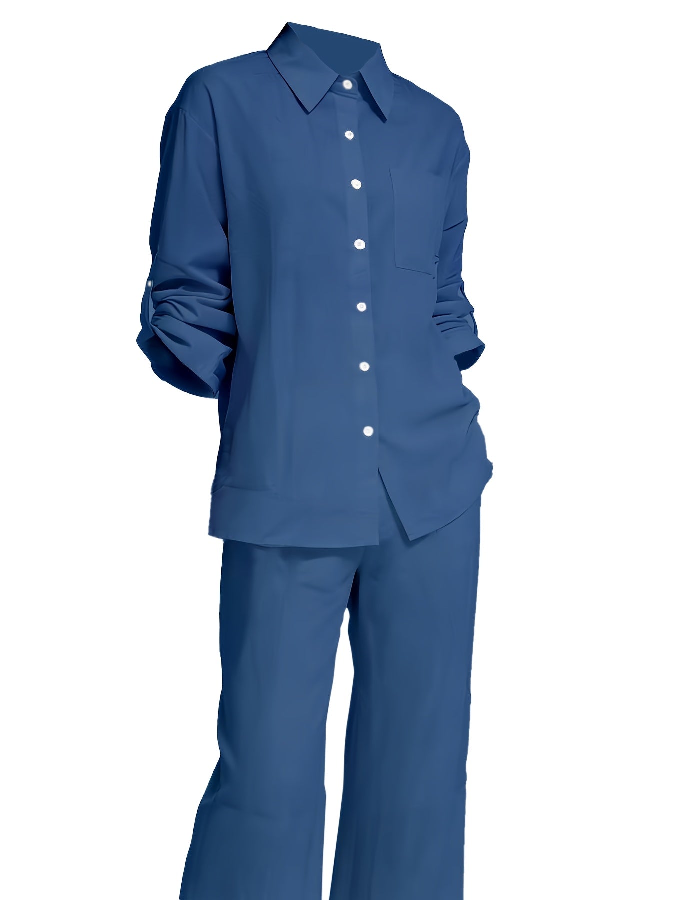 Women’s Casual Cotton Long-Sleeve Top & Wide-Leg Trousers Set