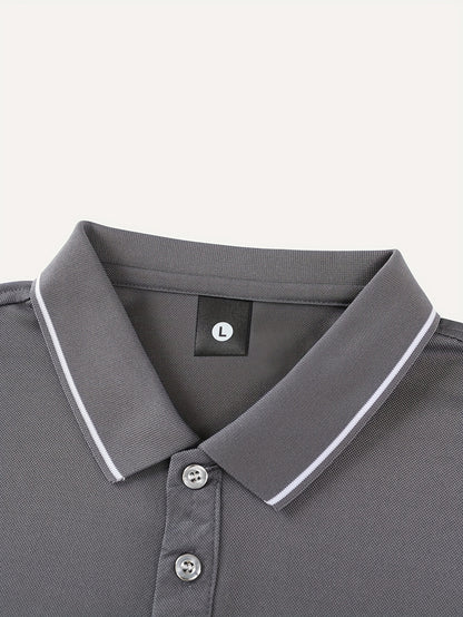 Men's Solid Golf Shirt, Casual Short Sleeve Lapel Shirt For Summer Outdoor