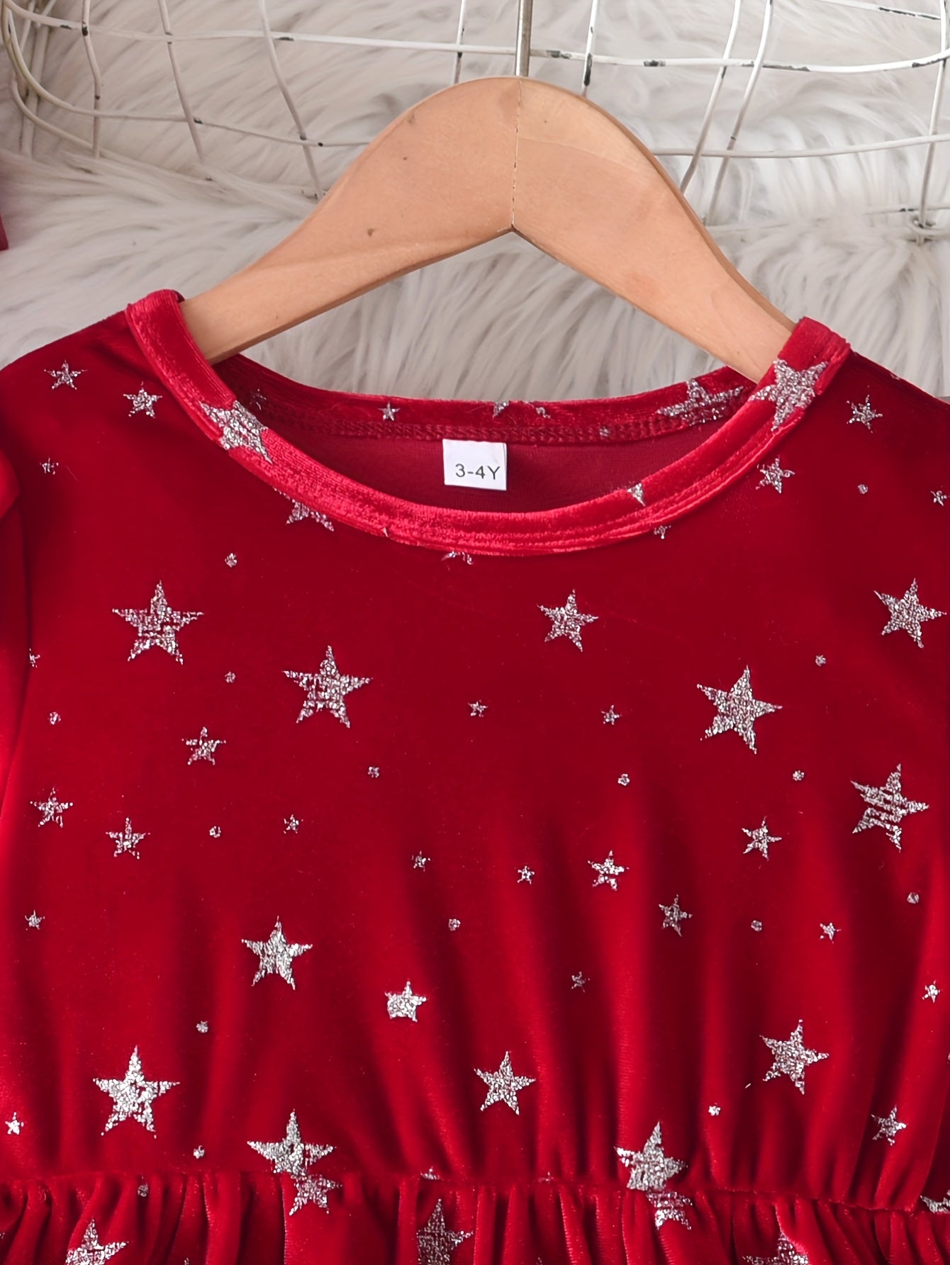 Girls' Christmas Party Dress - Red & Polka Dot A-Line Mid-Length Winter Dress with Puff Sleeves, Round Neck & Flared Skirt for Holiday Celebrations, Christmas Dresses For Girls, Festive Outfit, Playful Design