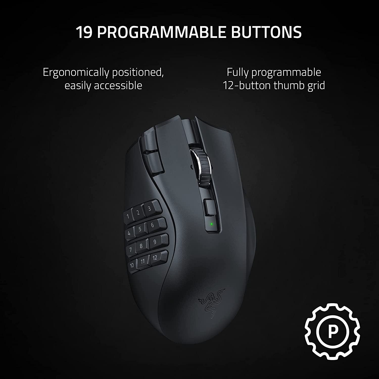 Razer Naga V2 Hyperspeed Wireless MMO Gaming Mouse: 19 Programmable Buttons - Hyperscroll Technology - Focus Pro 30K Optical Sensor - Mechanical Mouse Switches Gen-2 - up to 400 Hr Battery Life