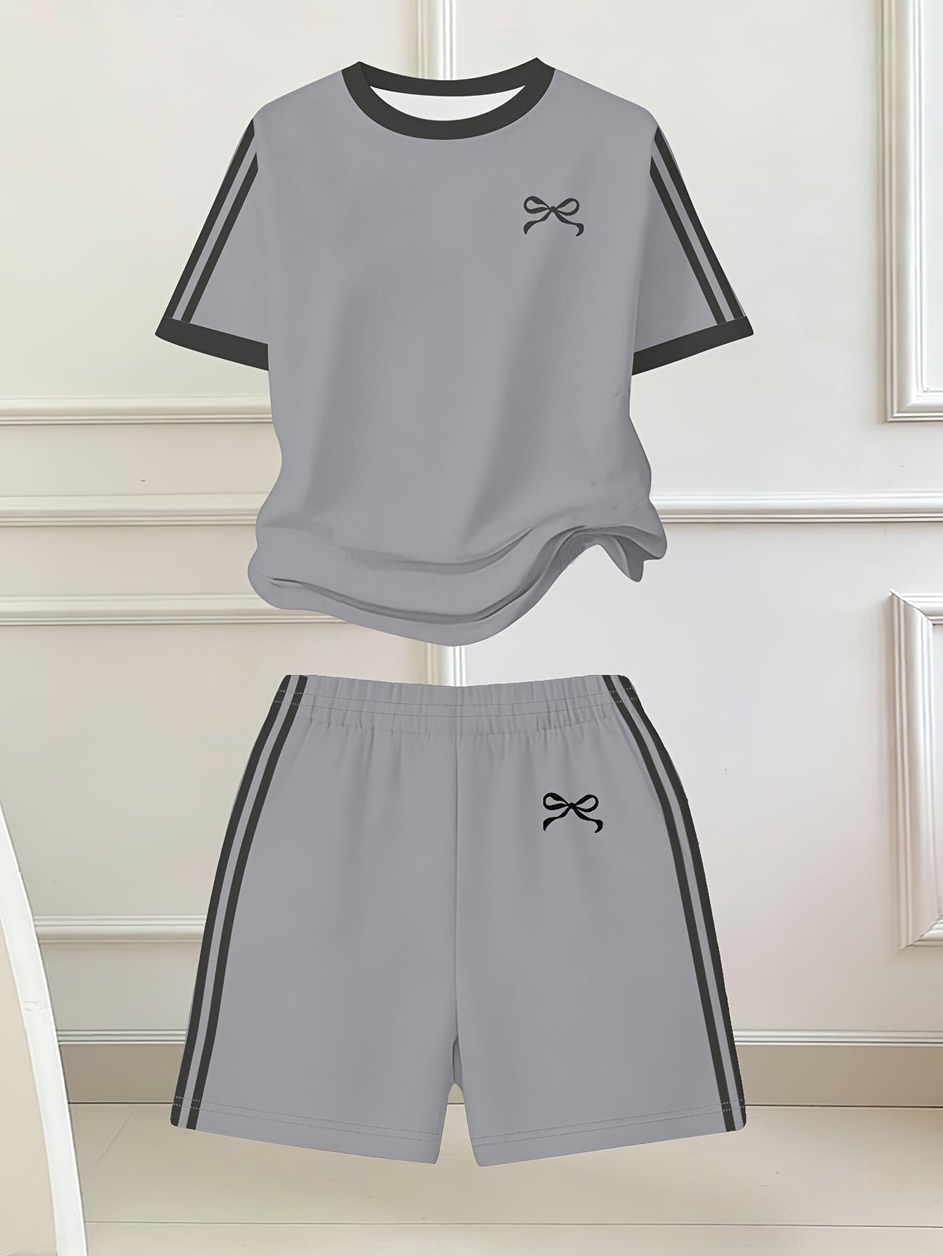 Girls' Butterfly Print Bow Short Sleeve Tee & Shorts Set