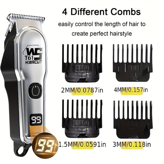 A Professional Men'S Electric Hair Clipper Set with an LED Display, an Electric Shaver, Four Guide Combs for Zero-Gap Cutting, a Small Brush, TYPE-C Charging, Perfect As a Gift for Men, Father'S Day Presents