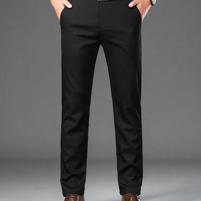 Men's Classic Solid Color Dress Pants - Comfort Fit, All-Season Polyester Blend, Machine Washable - Perfect for Business & Casual Wear