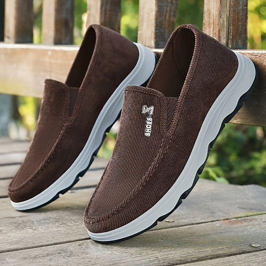 Men's Lightweight Breathable Canvas Loafers - Slip-On Casual Shoes for Walking, Driving & Outdoor Activities, Brown Fabric Upper with Rubber Sole, Comfortable and Stylish Design