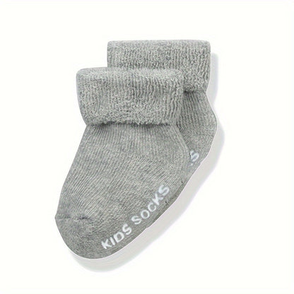 6pcs Cozy Cotton Blend Youngsters & Youngsters Boys' Socks - Warm, Thick, Mid-Calf with Non-Slip Bottoms, Soft Ribbed Cuffs - Perfect for Fall/Winter - Navy, Light Blue, White, Gray, Youngsters Socks