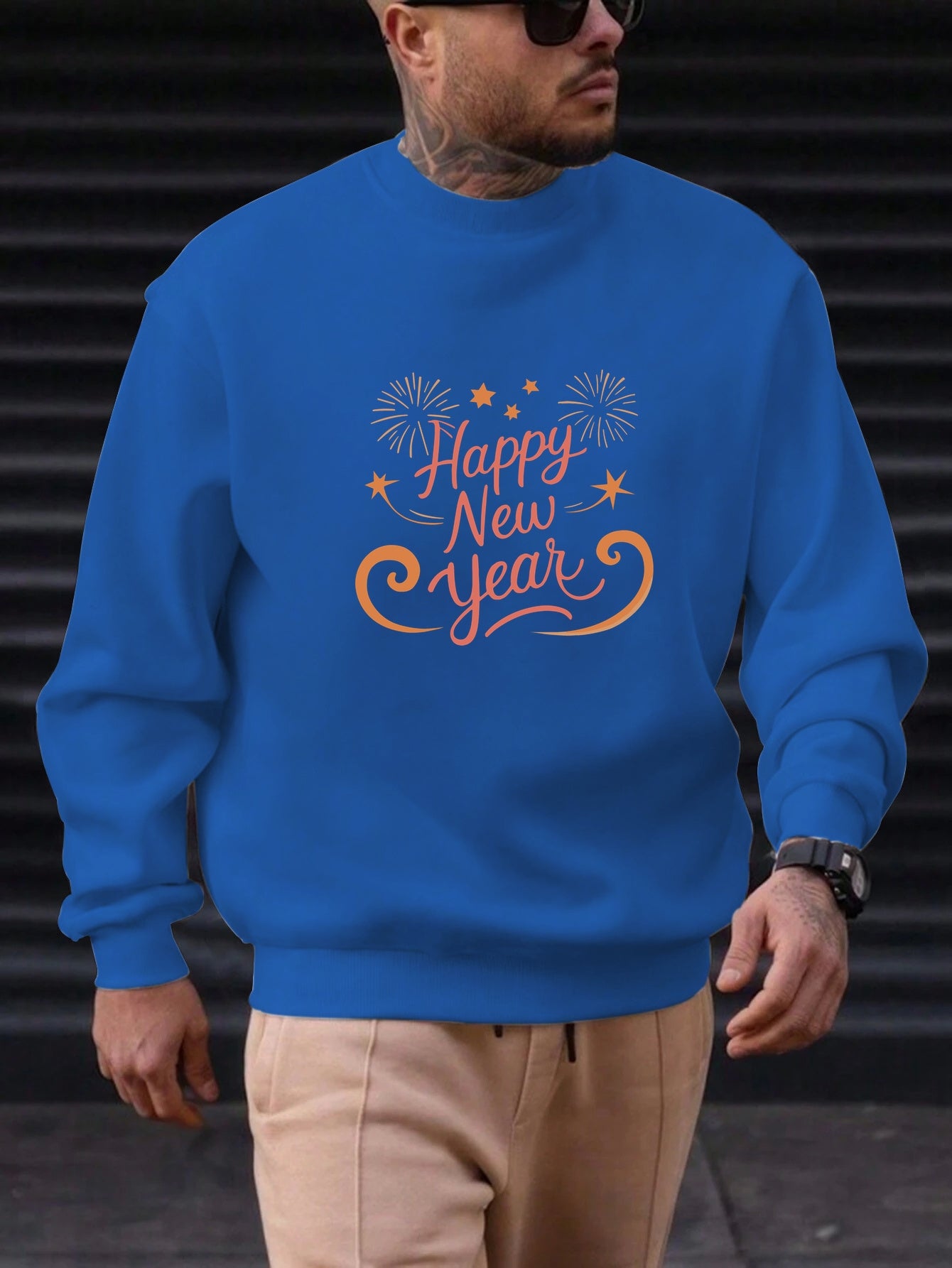 Men'S Happy New Year Sweatshirt - Light Grey with Orange Lettering - Regular Fit Crewneck Pullover for New Year'S Eve, NYE Parties & Casual Attire - Non-Permanent Celebration Sweater for Everyday & Special Occasions, New Year