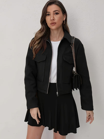 Women'S Olive Green Bomber Jacket with Zipper Front, Long Sleeves, and Pockets - Casual Style, All-Season Wear, Polyester Blend, Machine Washable, Casual Outerwear | Zippered Jacket | Polyester Blend Jacket, High Neck Hoodie/