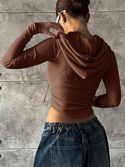 Կանացի էլեգանտ, երկար թևքով, կայծակաճարմանդով և գլխարկով բաճկոն՝ սև երիզով, առջևի մասով լարով, գարուն/աշուն ամենօրյա ոճով, ամենօրյա վերնազգեստ | Գլխարկով բաճկոն | Շինարարական, անհրաժեշտ վերնաշապիկ