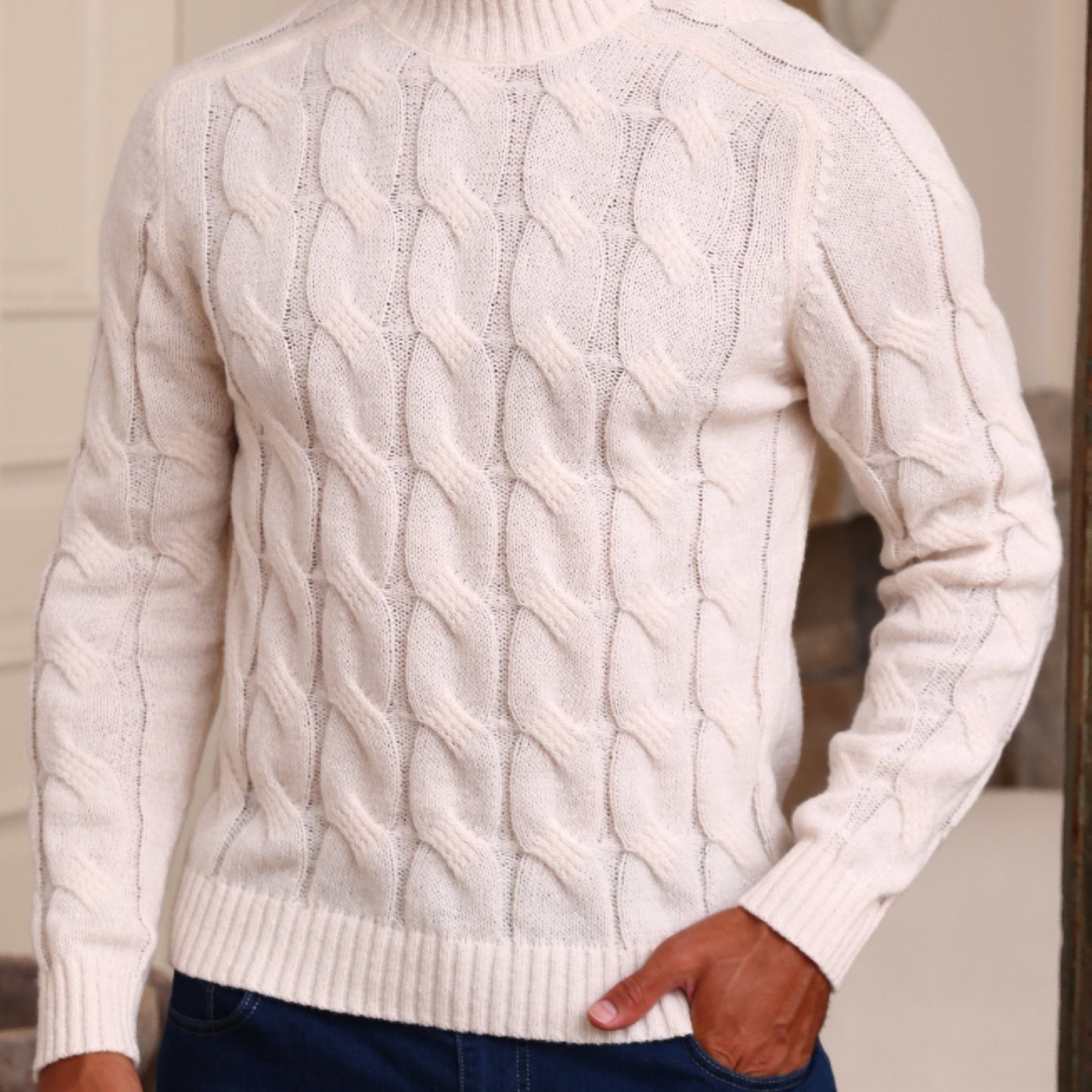 Աշուն/Ձմեռ նոր տղամարդու տաք բարձր օձիքով պուլովեր տրիկոտաժե սվիտեր, գործնական, առօրյա, քամուց պաշտպանող, թամբի տրիկոտաժե սվիտեր ուսերին