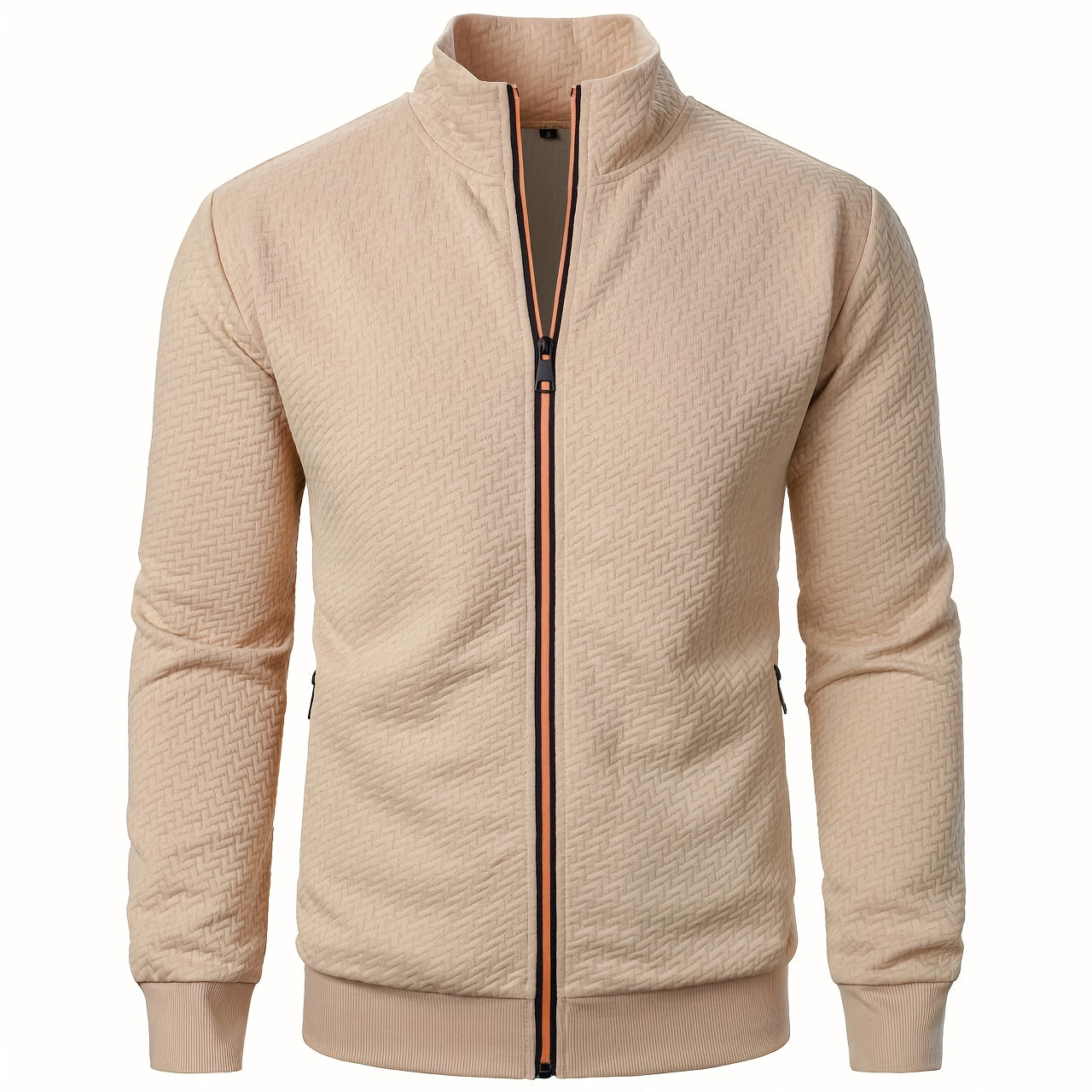 Men's Casual Zip Up Jacquard Jacket, Chic Stand Collar Coat for Spring Fall, Autumn And Winter, Hoodie Top