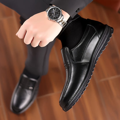 Men's Casual Slip-On Cowhide Leather Shoes - Breathable All-Season