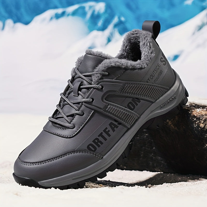 Men's Minimalist Style Winter Thickened Plush Lined Casual Sneakers, Lightweight and Comfortable with Wear- Soles