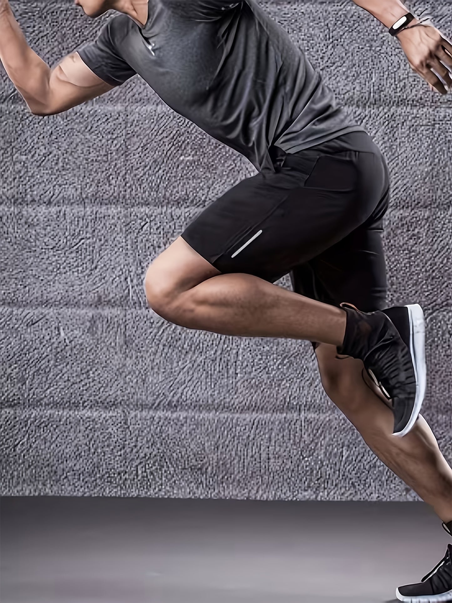Men's Sporty Polyester Shorts Set with Reflective Strip & Zipper Pocke