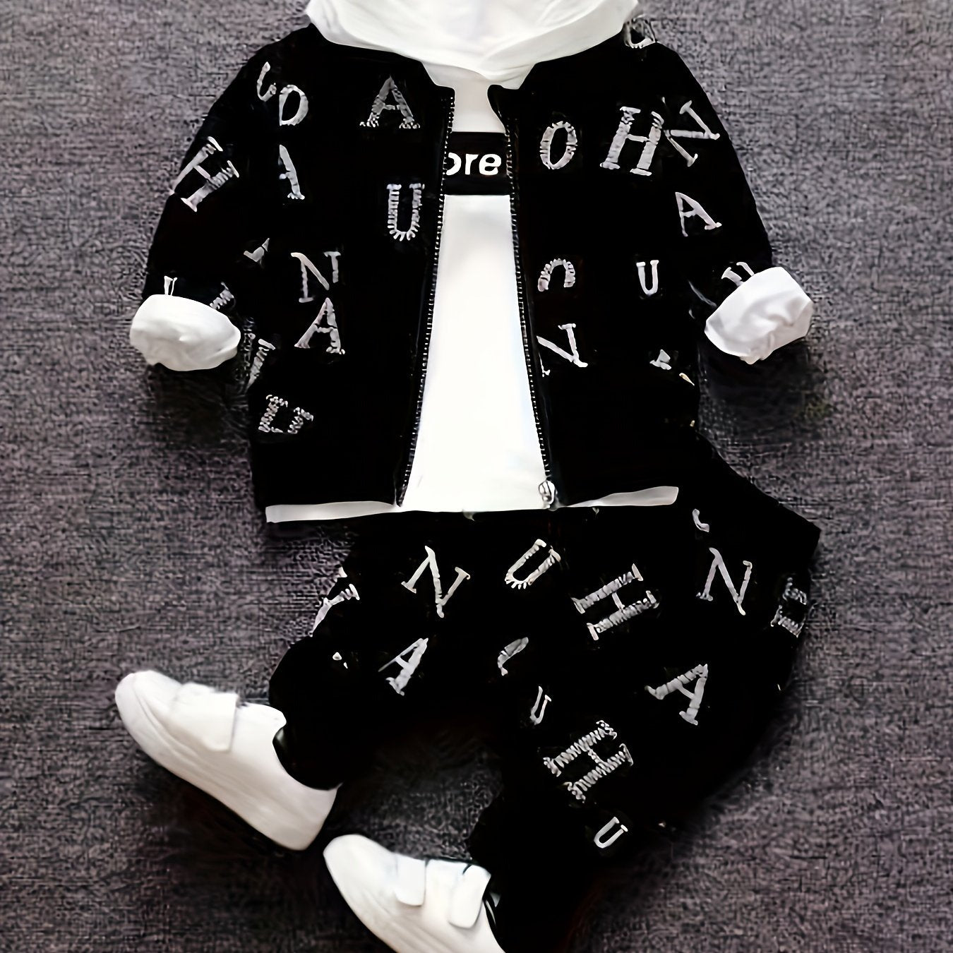 BabiColor Boys' 3pcs Cotton Blend Outfit Set - Letter Print Hoodie, Zip-Up-up բաճկոն և տաբատ գարնան/աշունի համար, կատարյալ դրսի համար