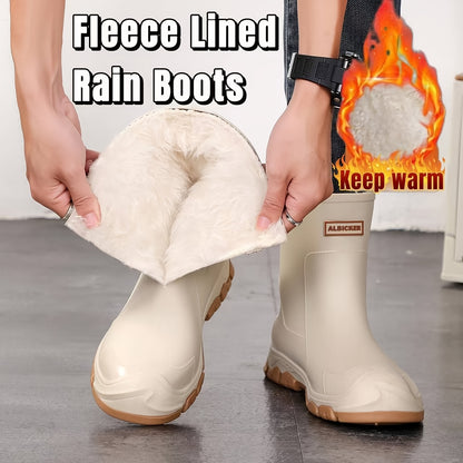 Unisex Fleece-Lined Rubber Rain Boots for Winter Outdoors