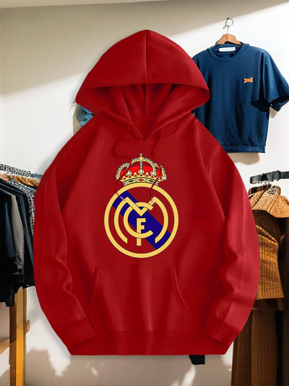 Men's Casual Hooded Sweatshirt with Geometric Print for Fall/Winter