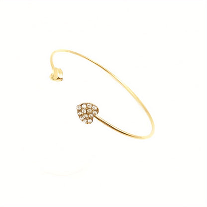 A Minimalist Style Heart-Shaped Open Bracelet for Women, Adorned with Sparkling Rhinestones, Featuring Handcrafted Jewelry Decorations (The Number of Artificial Diamonds May Vary).