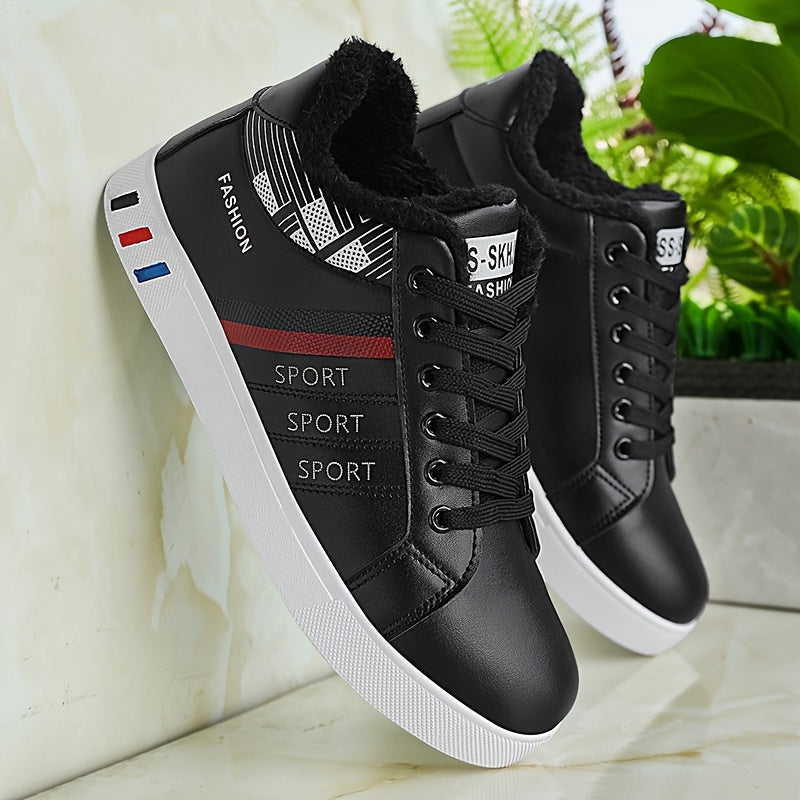 Men'S Fleece-Lined Lace-Up Sneakers with a Striped Design, Offering Excellent Traction And a Soft, Comfortable Fit B701-1.