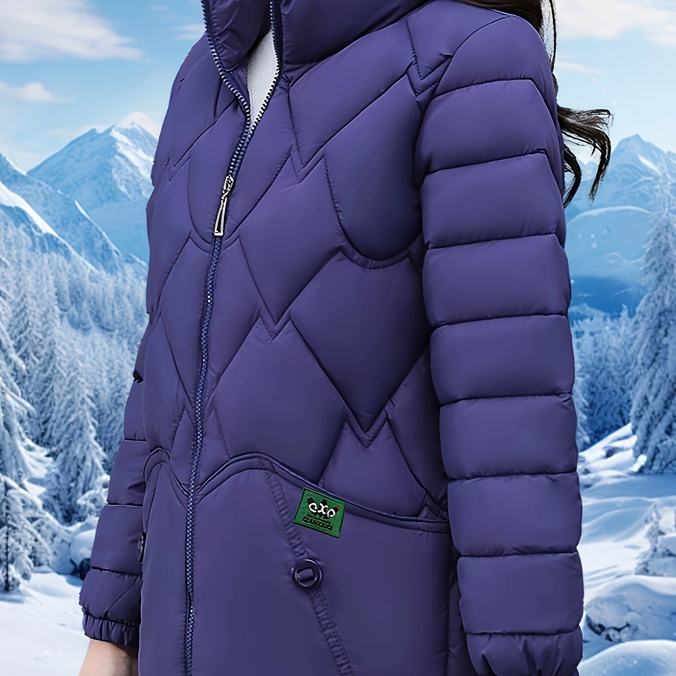 Women'S Elegant Winter Coat - Thick Warm Long Sleeve Jacket with Full-Zip Front, H-Line Silhouette, Non-Stretch Fabric for Cold Weather, Office, Party, Everyday - Asian-inspired Outerwear, Winter Coats, Office Wear, Stylish O