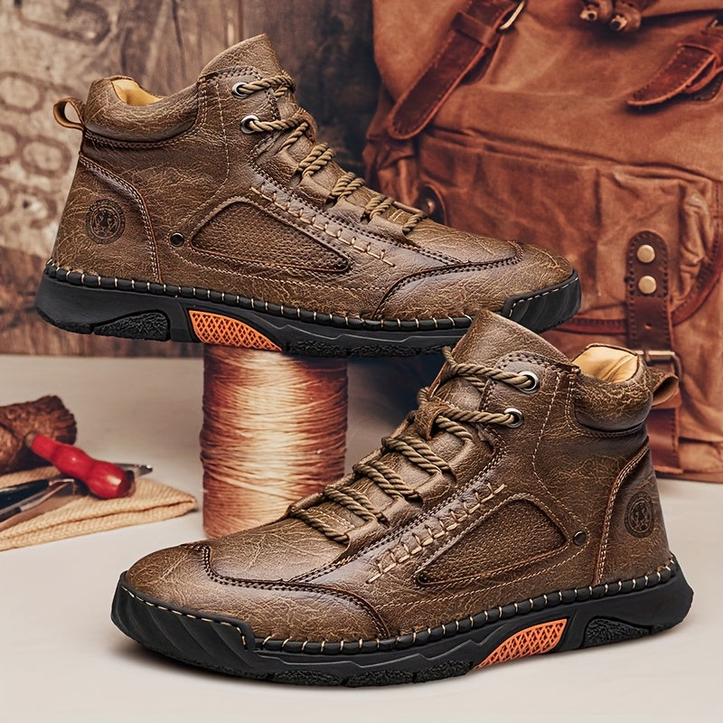 Men's Mid-Top Lace-Up Boots with Non-Slip Rubber Sole