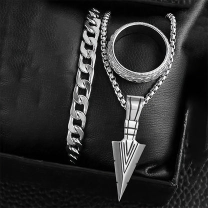 3pcs Stylish Minimalist Stainless Steel Pendant Necklace, Bracelet & Ring Set for and - Perfect for Casual Attire, Parties, Birthdays & Holidays, Durable Material, Classic Versatile Design, for Teenager