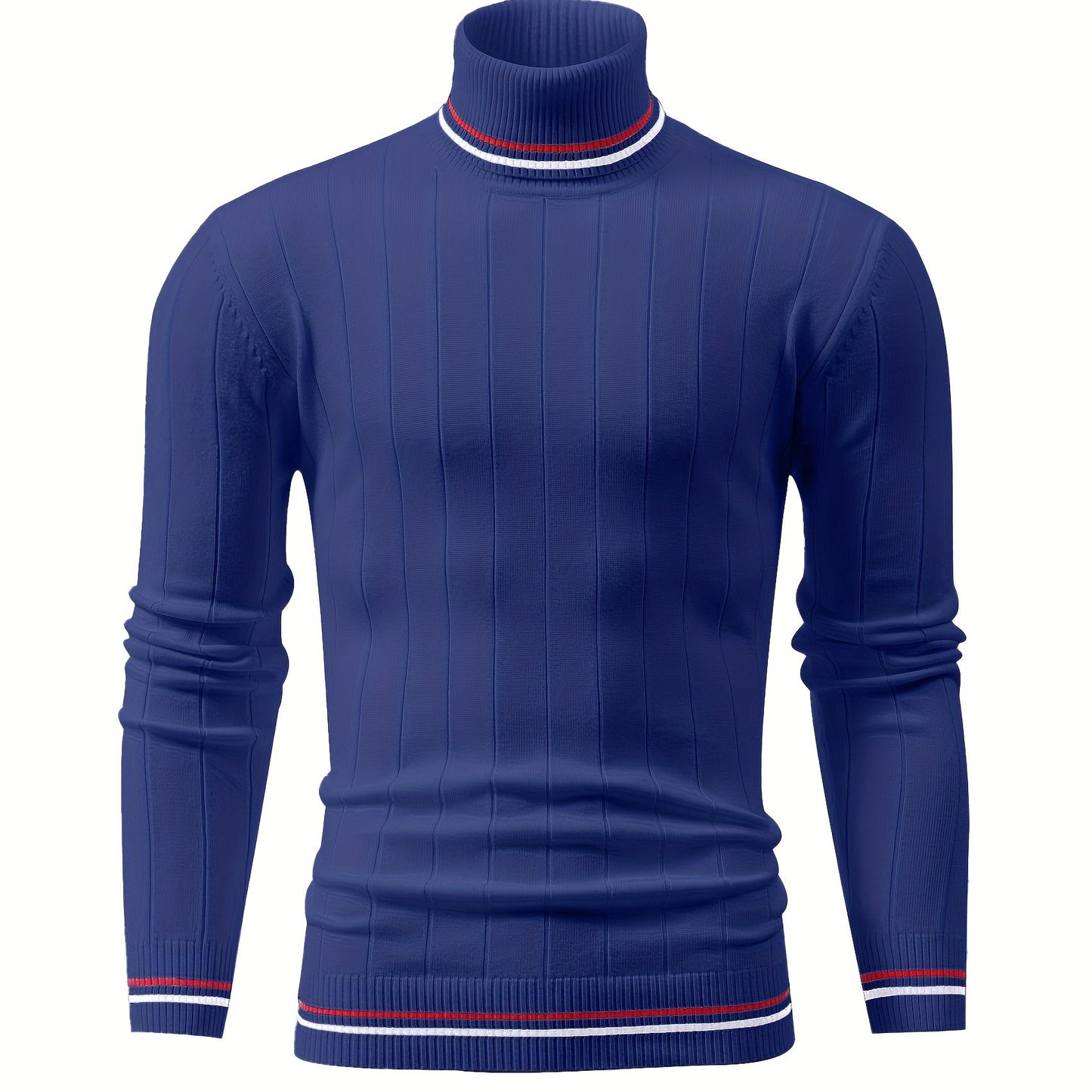 Temujin OBM Men's College Style Fashion New Color Block Striped High Neck Knit Long Sleeve Pullover Sweater