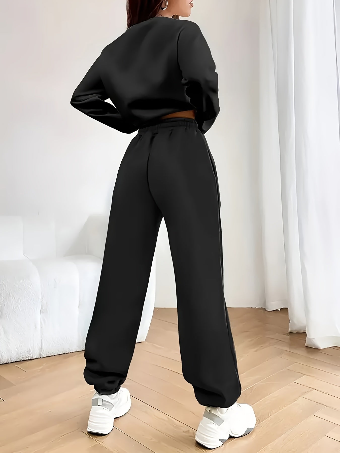 FLS1021WN10 Hoodie with Fleece, European And American Women'S Autumn And Winter Fashion, Printed Casual Sports Two-Piece Set.