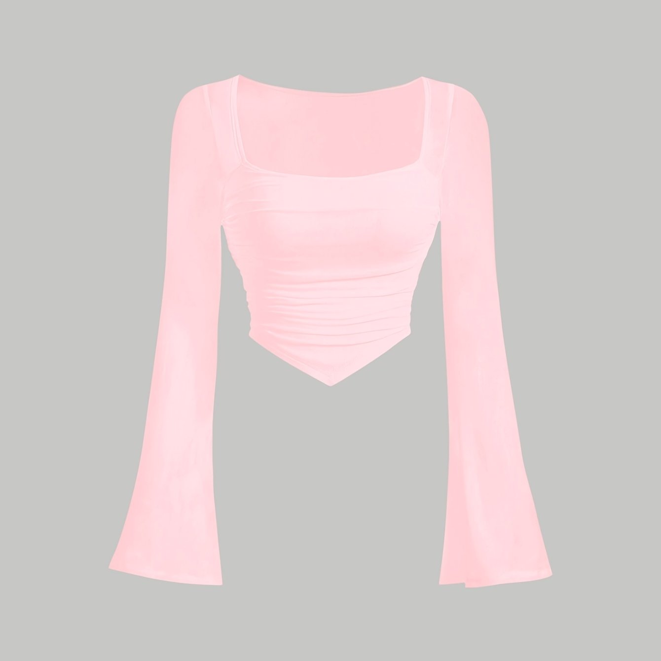 Women'S Elegant Square Neck Solid Color T-Shirt, Polyester Knit Fabric, Short Length, Stretchy Slim Fit, Spring/Fall Fashion Top
