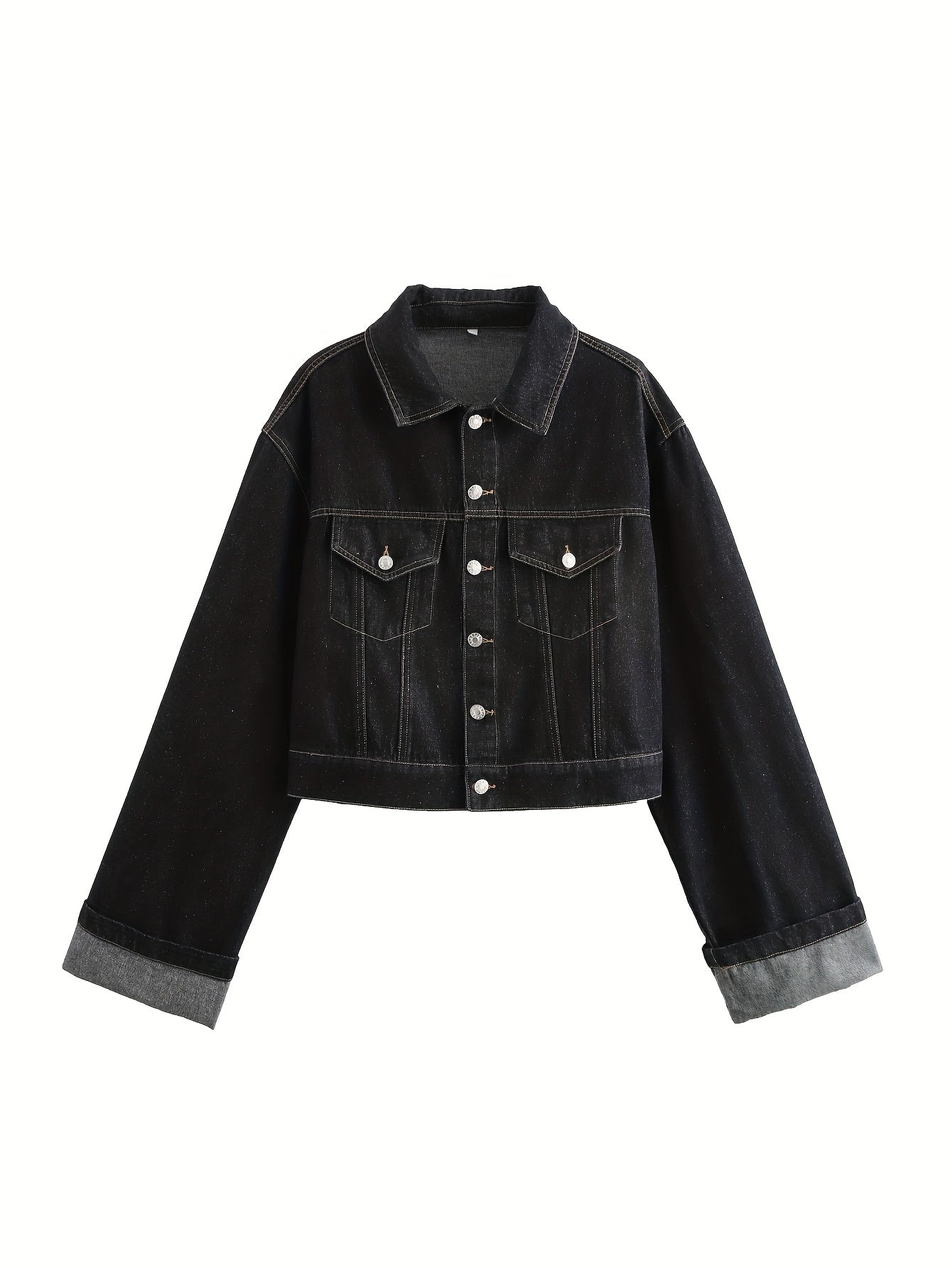 One Summer-Autumn Women's Short Rolled Sleeve Oversized Style Jacket with Contrast Stitching, Metal Buttons for Urban Street Fashion, Jackets for Women High Quality, Casual Wear, Everyday Jacket, Modern Design, Metal Detailin