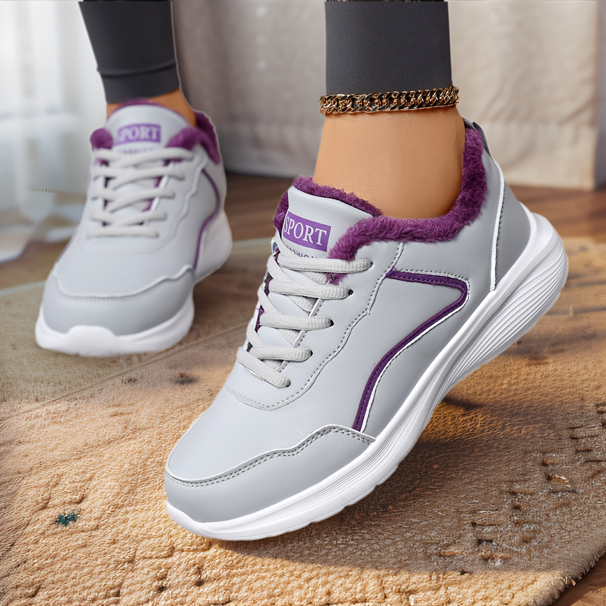 Կանացի ձմեռային ձնագնացքներ - Հաստ պլատֆորմային ներբան՝ լավ բռնման համար, թեթև ցրտադիմացկուն կոշիկներ՝ կապիչով, սահքից պաշտպանող EVA արտաքին ներբան - ամբողջովին սինթետիկ, արհեստական կաշվի նման վերին մաս - տաք, մեկուսացված՝ վազքի, արշավի և այլնի համար