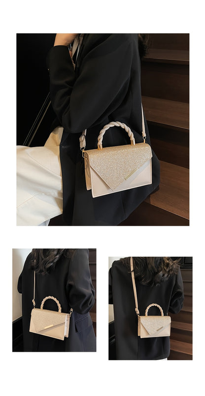 2025 թվականի նոր ամառային կանացի ձեռքի պայուսակ, մի ուսի վրա, մետաղական դեկորատիվ փոքր քառակուսի պայուսակ