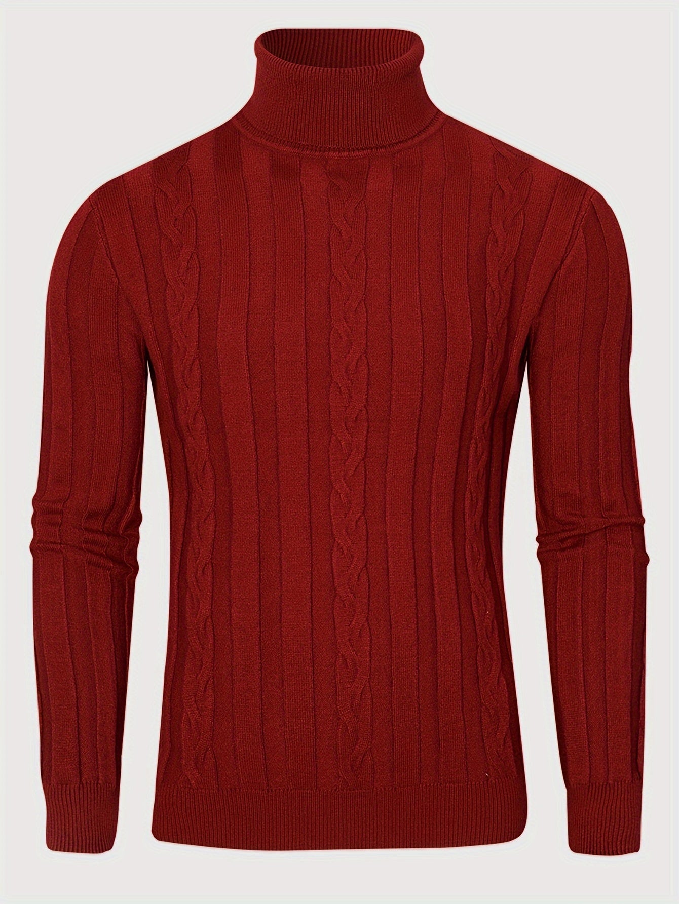 Men's Mature Slim-Fit High-Neck Long-Sleeve Sweater, Casual Ribbed Knit Pullover Solid Color Sweater, Men's Winter Clothing, Men's Sweater, Christmas Sweater, Men's Christmas Sweater, Winter Men's Apparel, New Year's Apparel,