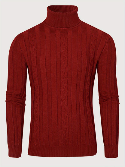 Men's Mature Slim-Fit High-Neck Long-Sleeve Sweater, Casual Ribbed Knit Pullover Solid Color Sweater, Men's Winter Clothing, Men's Sweater, Christmas Sweater, Men's Christmas Sweater, Winter Men's Apparel, New Year's Apparel,
