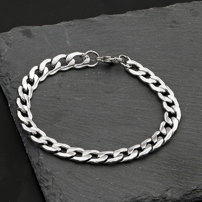 Stainless Steel Men's Jewelry Set, 19.69-inch Cuban Chain, Hip-hop Style Embossed Bracelet, Casual Wear and Holiday Gift - the Perfect Birthday Present