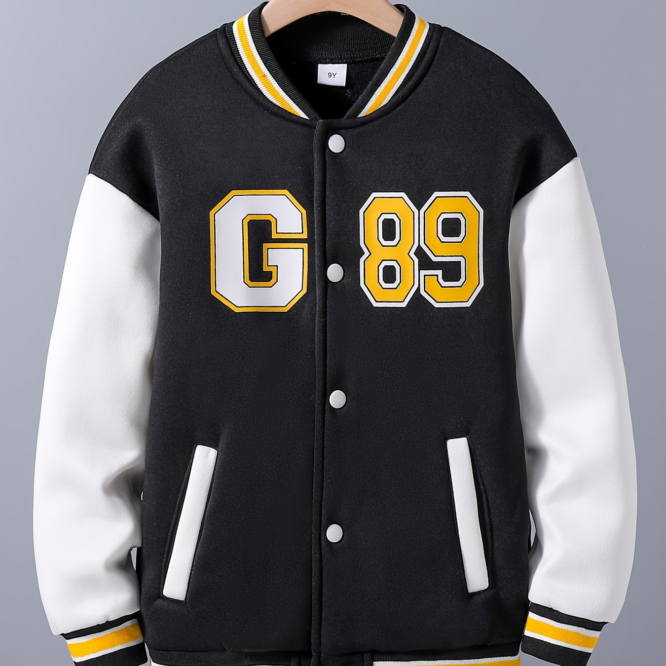 Boys Baseball Collar Long Sleeve Letter And Number Graphic Color Block Drop Shoulder Varsity Jacket Without Hoodie - ayq