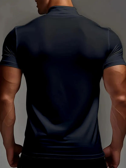 Men'S Casual High Neck Short Sleeve T-Shirt | Fashionable Easy Creative Horse Pattern for Fitness and Running, Medium Stretch Fabric, All-Season Wear - ayq