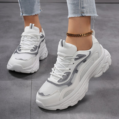Breathable Running Shoes for Women, Casual Lace-Up Sneakers with Thick Sole, Round Toe, All-Season Outdoor Shopping