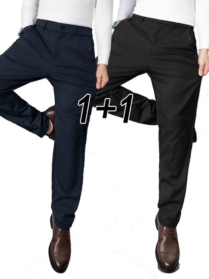 2pcs Men's Light Business Casual Pants - Straight Leg Dress Trousers, Lightweight & Comfortable for Office and Casual Attire, All Seasons, Navy Blue & Black, Polyester Fabric, Machine Washable, Versatile Dress Trousers | Styl