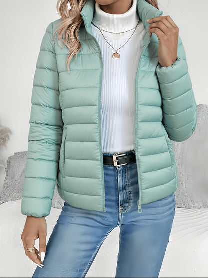 Women's Slim-Fit Quilted Polyester Jacket with High Neck