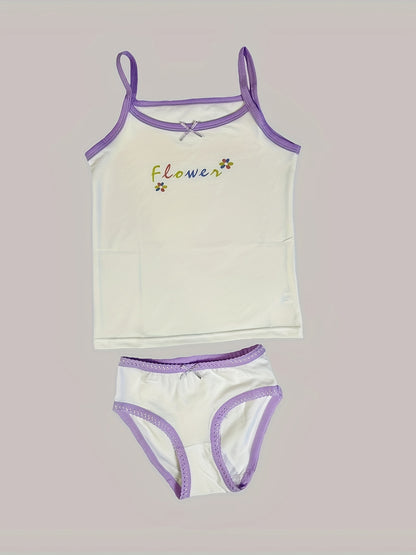 Girls' Cotton Playful Suspender Underwear Set with Bow Detail