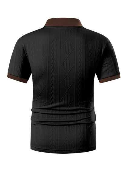 Men's Casual Polo Shirt with Breathable Jacquard Fabric