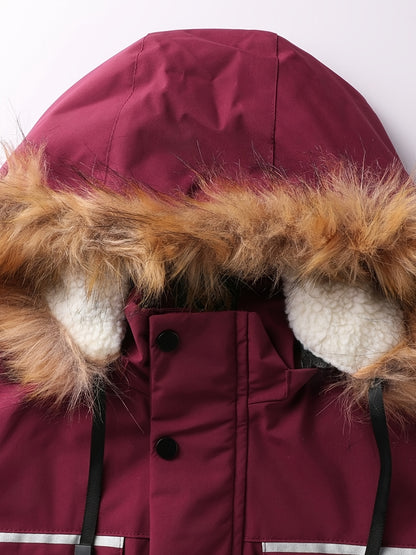 Men'S Heavy-Duty Winter Jacket with Fur-like Hood Collar - Thermal Insulated Cold Weather Coat, Full-Zip Front, Zippered Pockets - Beige/ for Everyday & Formal Outfits - Non-Stretch Outer Shell, Outdoor Outerwear, Casual Styl