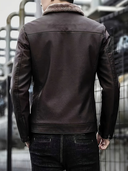 Men's Windproof Winter Jacket with Fleece & Collar, Zippered Pockets, Warm Coat for Skiing, Hiking, Motorcycle Riding - Hand Washable Cold Weather Outerwear (Black/Brown), Winter Clothes Men, Bomber Jackets For Winter, Mens W