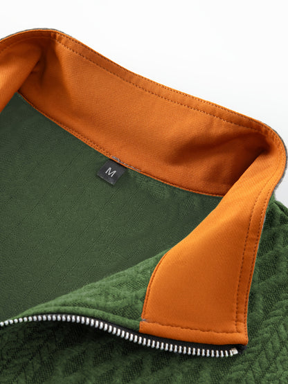 Men's Beige & Orange Contrast Full-Zip Jacket - Winter Warmth Loose-Fit Tailored Coat with Stand Collar, Zippered Pockets & Full-Zip Closure, Machine Washable Casual Outerwear for Men (Beige/Orange) - Ideal for Fall and Winte