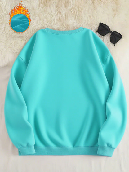 -Lined Women's Crewneck Pullover, Casual Printed Versatile Sweatshirt, Multiple Colors Available