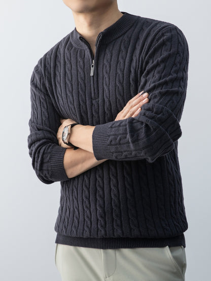 New Men'S Christmas Gift: a Thick, Warm, And Cold-Resistant Knitted Sweater with a Cable-Knit Design And a Zippered Collar, Suitable for Both Layering And Wearing Alone, Perfect for Casual And Versatile Outfits